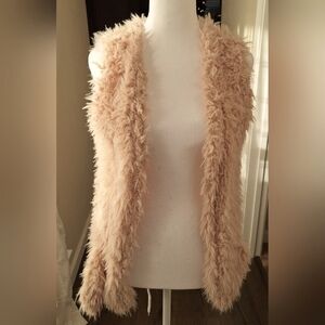 Beige Faux Fur Vest With Pockets